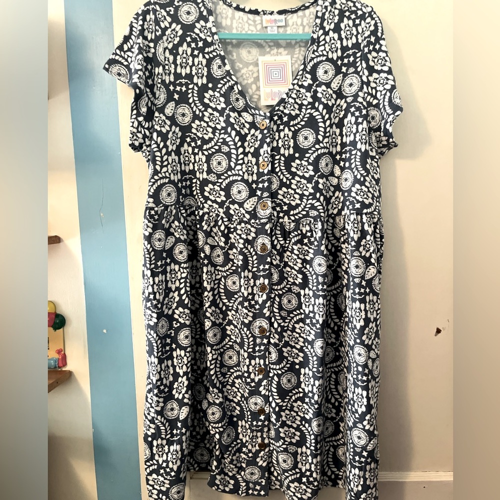 NWT LuLaRoe Heidi XL dress Blue and White